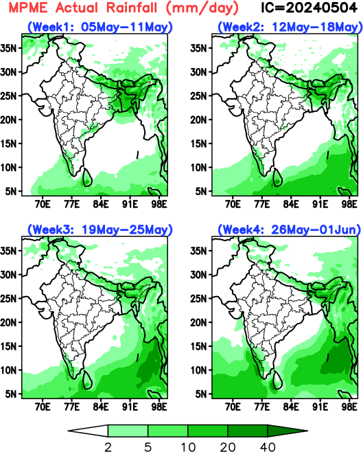 Rainfall Anomaly Forecast for the next 4 weeks, IITM-ERPAS